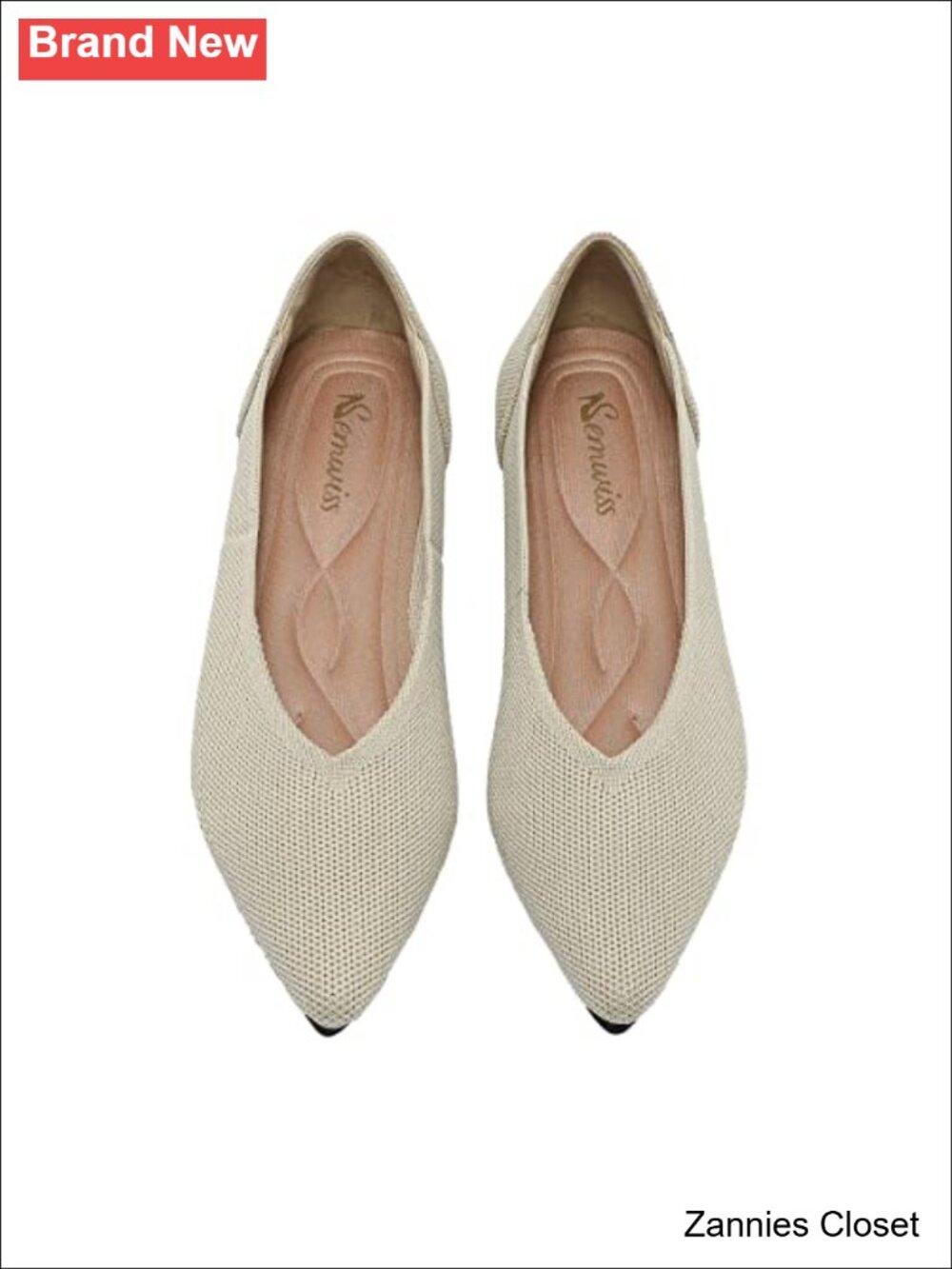 ✨ Pointed Toe Knit Ballet Flats Memory Foam Insole Work Office Shoes